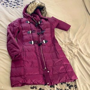 Express Plum/Burgundy Long Down Puffer Jacket